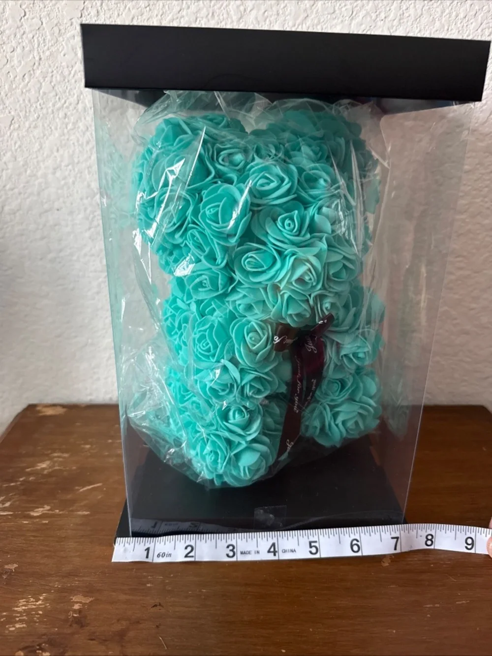 Rose Teddy Bear Teal Blue Foam Flowers 10 inch Unique Gift for Her or Birthday